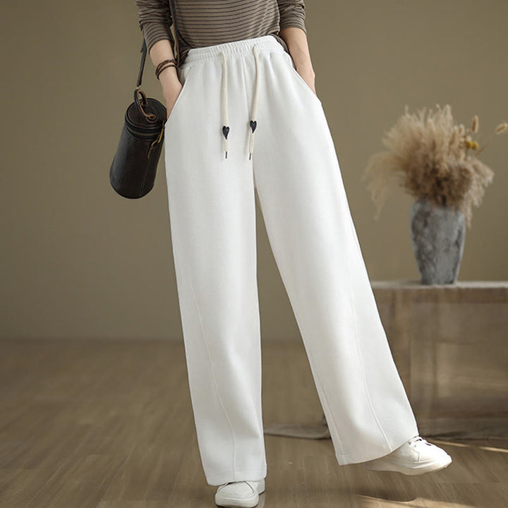 Buddha Stones Solid Color Drawstring Cotton Women's Wide Leg Pants With Pockets - image 18