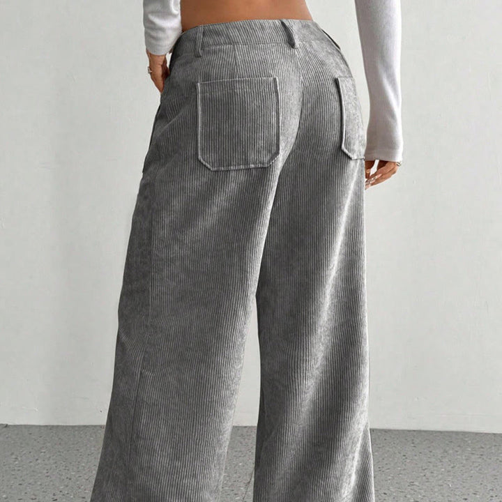 Buddha Stones Plain Corduroy Polyester Women's Buttons Wide Leg Pants With Pockets - image 10