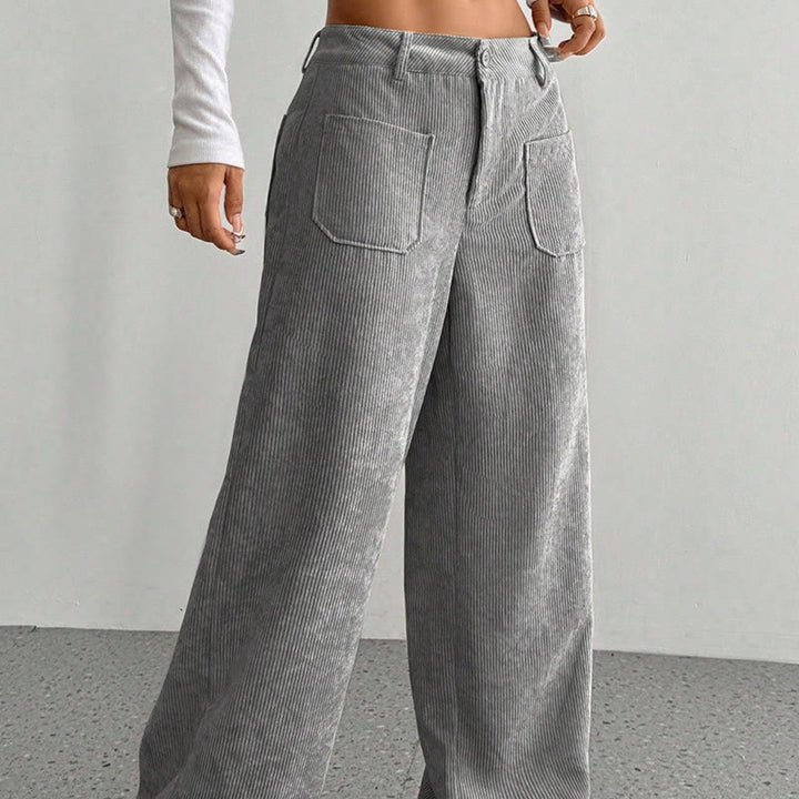 Buddha Stones Plain Corduroy Polyester Women's Buttons Wide Leg Pants With Pockets - image 11