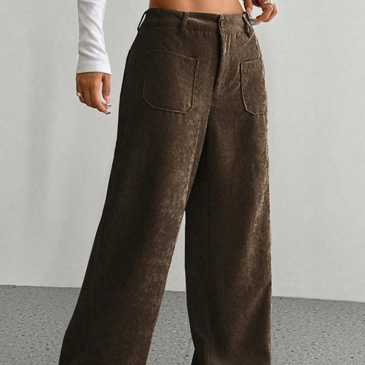 Buddha Stones Plain Corduroy Polyester Women's Buttons Wide Leg Pants With Pockets - image 14
