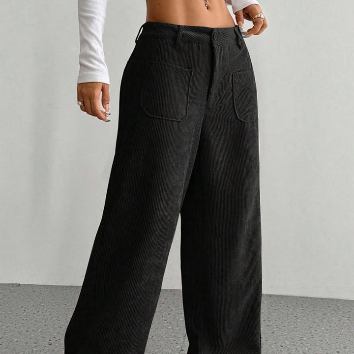 Buddha Stones Plain Corduroy Polyester Women's Buttons Wide Leg Pants With Pockets - image 19
