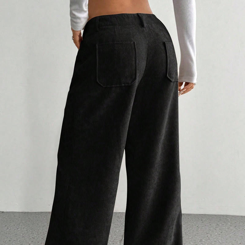 Buddha Stones Plain Corduroy Polyester Women's Buttons Wide Leg Pants With Pockets - image 21