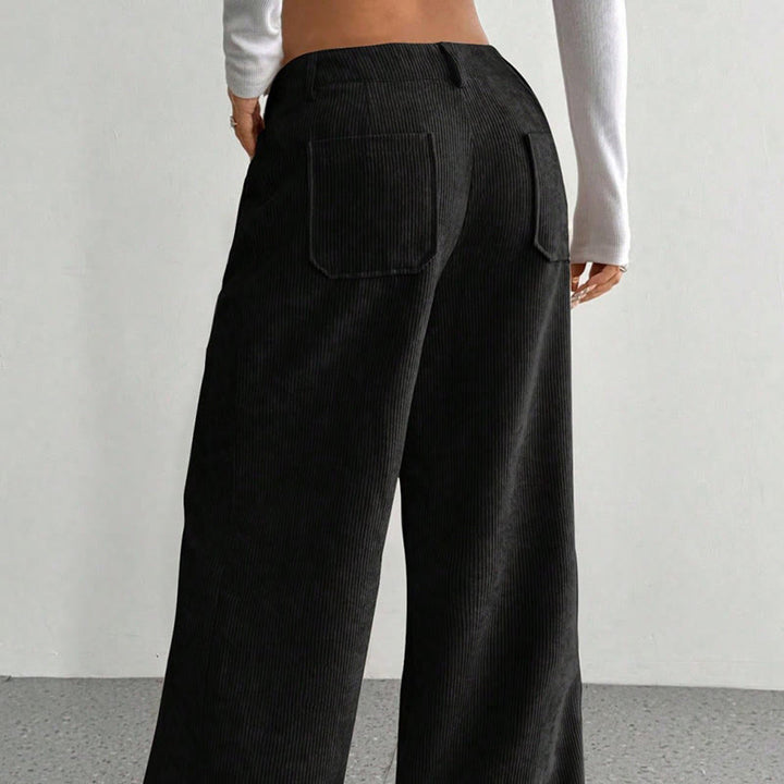 Buddha Stones Plain Corduroy Polyester Women's Buttons Wide Leg Pants With Pockets - image 21