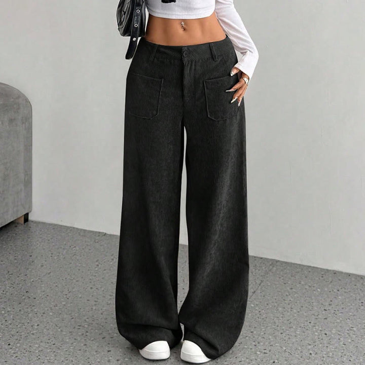 Buddha Stones Plain Corduroy Polyester Women's Buttons Wide Leg Pants With Pockets - image 20