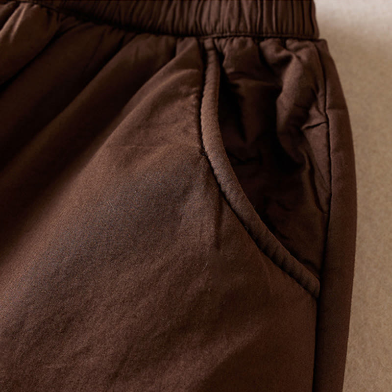 Buddha Stones Plain Cotton-padded Women's Harem Cotton Thick Pants With Pockets - image 12