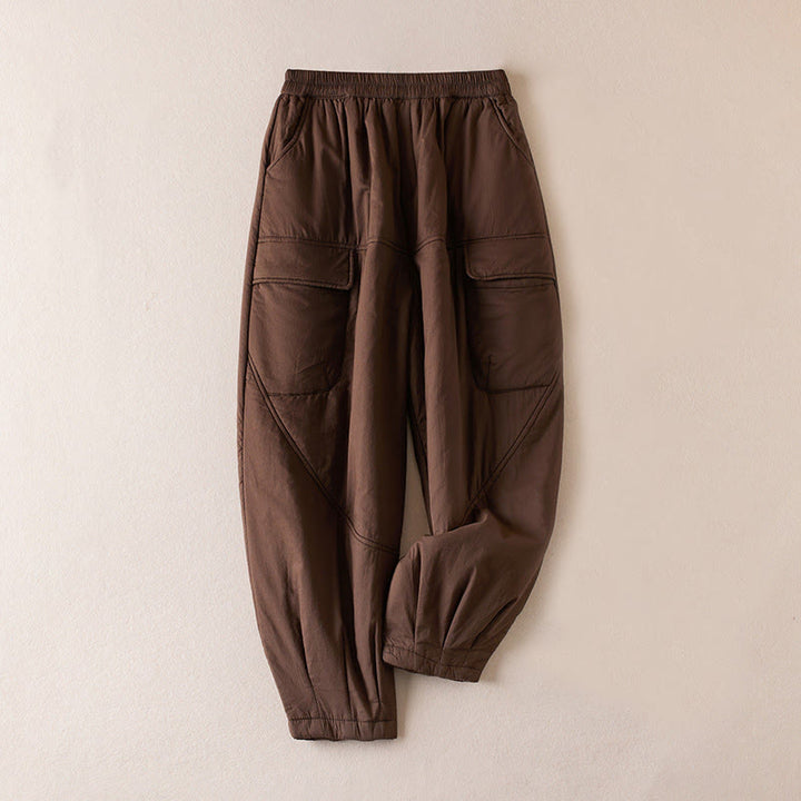 Buddha Stones Plain Cotton-padded Women's Harem Cotton Thick Pants With Pockets - SaddleBrown - US8-10，UK/AU12-14，EU40-42 (2XL) - image 8