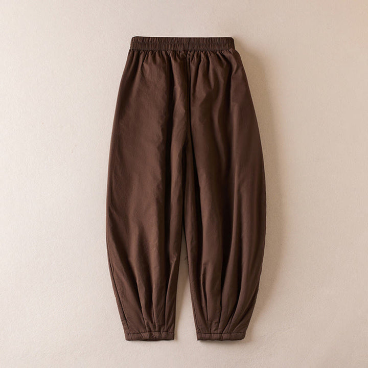Buddha Stones Plain Cotton-padded Women's Harem Cotton Thick Pants With Pockets - image 9