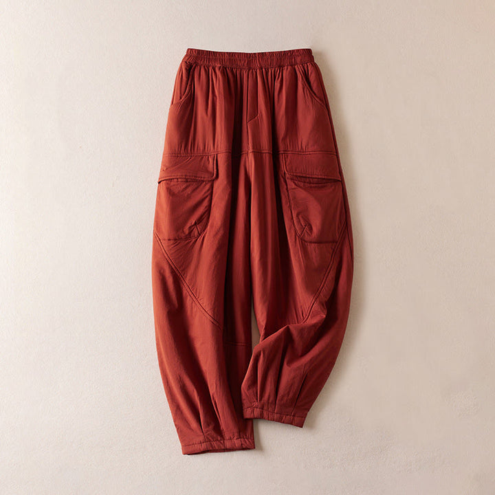 Buddha Stones Plain Cotton-padded Women's Harem Cotton Thick Pants With Pockets - FireBrick - US8-10，UK/AU12-14，EU40-42 (2XL) - image 15