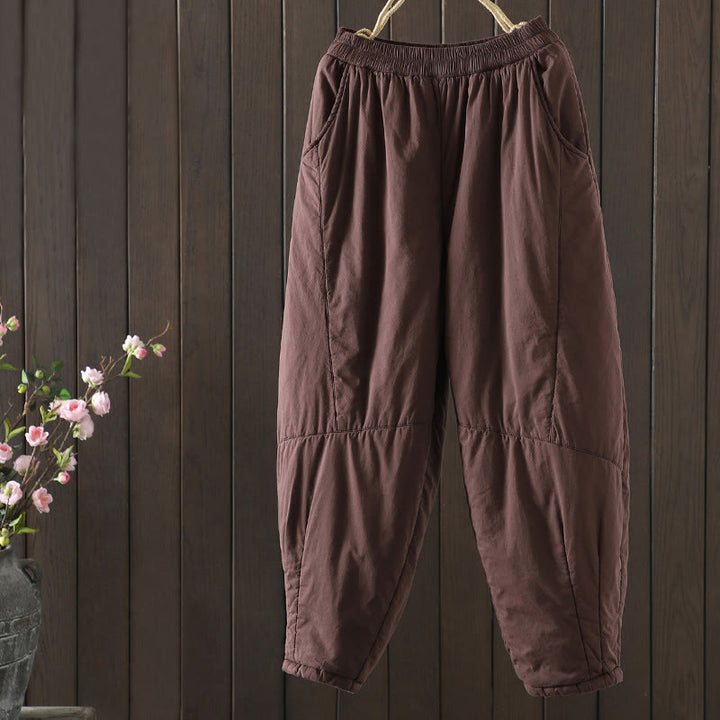 Buddha Stones Plain Warm Cotton-padded Women's Harem Cotton Pants With Pockets - IndianRed - US8-10，UK/AU12-14，EU40-42 (2XL) - image 7
