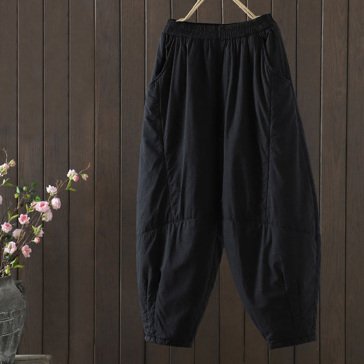 Buddha Stones Plain Warm Cotton-padded Women's Harem Cotton Pants With Pockets - Black - US8-10，UK/AU12-14，EU40-42 (2XL) - image 12