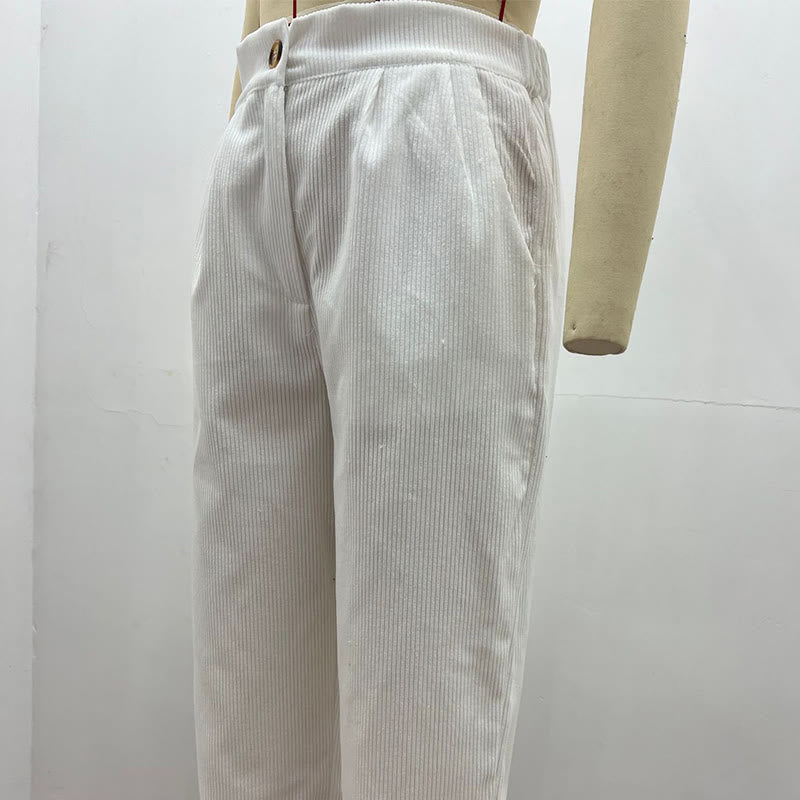 Buddha Stones Casual Corduroy Straight-leg Women's Cotton Pants With Pockets - image 7