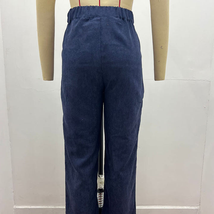 Buddha Stones Casual Corduroy Straight-leg Women's Cotton Pants With Pockets - Navy - US14，UK/AU18，EU46 (2XL) - image 15