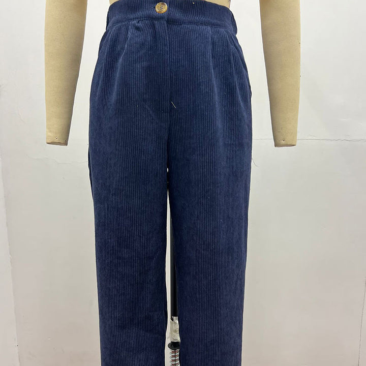 Buddha Stones Casual Corduroy Straight-leg Women's Cotton Pants With Pockets - image 16