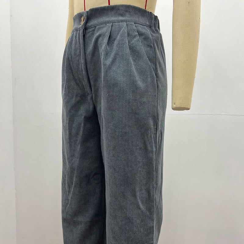 Buddha Stones Casual Corduroy Straight-leg Women's Cotton Pants With Pockets - image 25