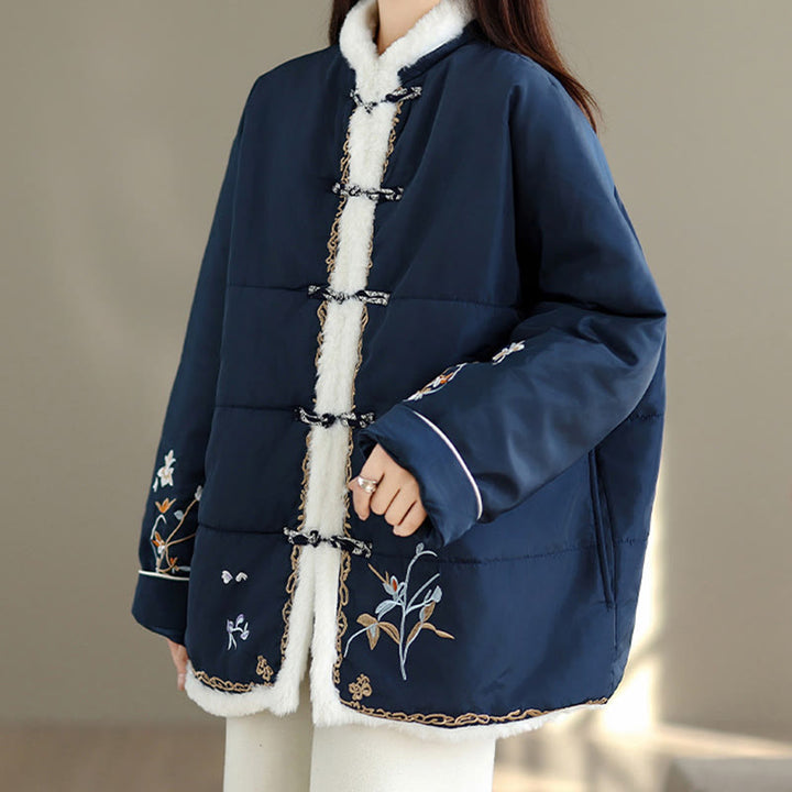 Buddha Stones Women's Long Sleeve Thickened Cotton-padded Cotton Jacket With Pockets - image 3