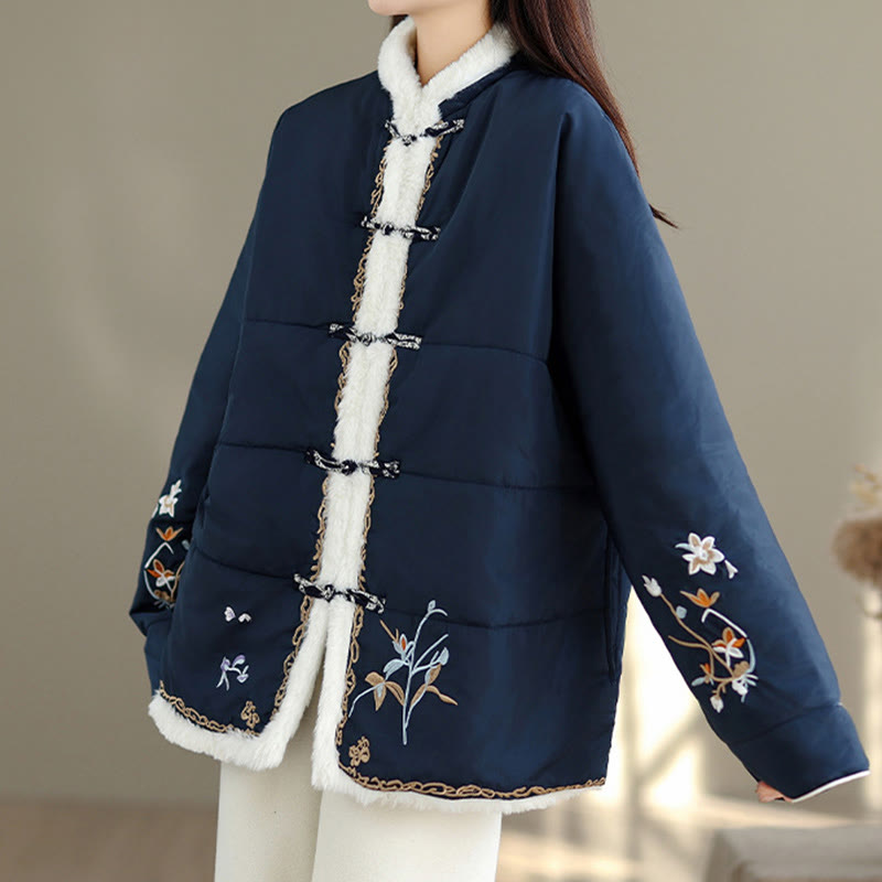 Buddha Stones Women's Long Sleeve Thickened Cotton-padded Cotton Jacket With Pockets - image 2