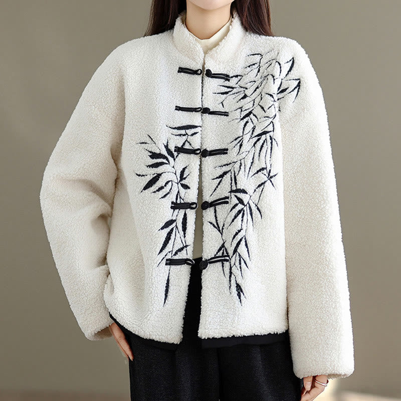 Buddha Stones Women's Embroidered Long Sleeve Thickened Cotton Jacket With Pockets - image 1