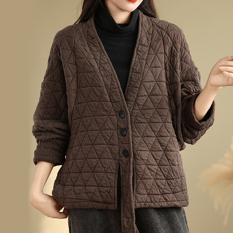 Buddha Stones Women's Buttons Long Sleeve Thickened Cotton Jacket With Pockets - image 1
