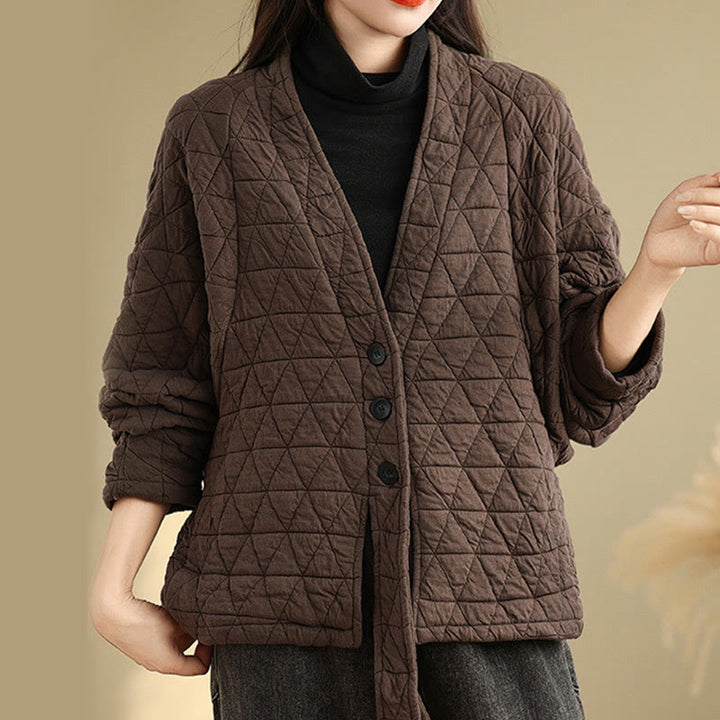Buddha Stones Women's Buttons Long Sleeve Thickened Cotton Jacket With Pockets - image 1