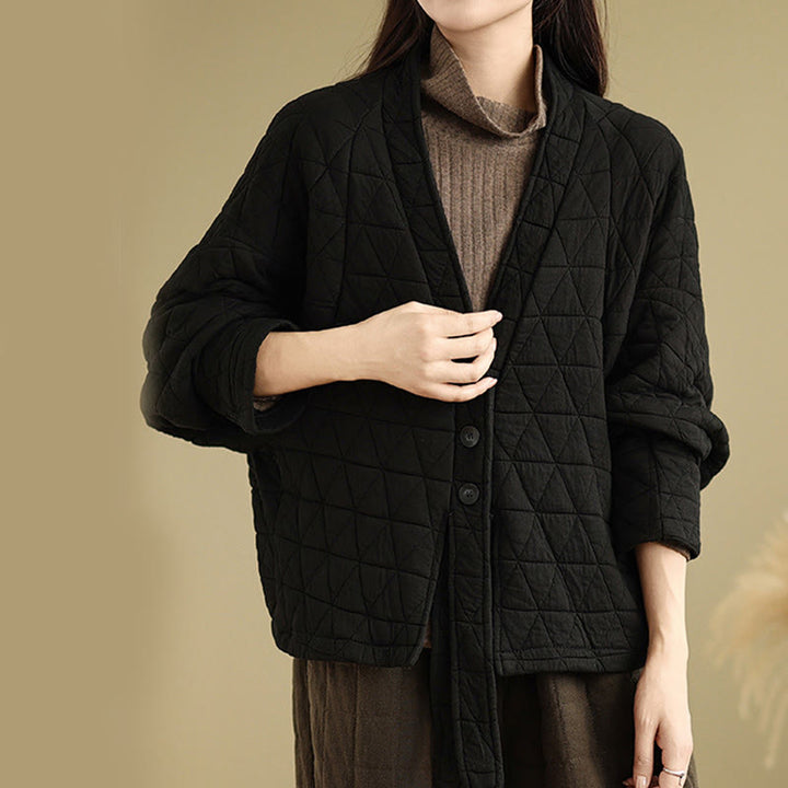Buddha Stones Women's Buttons Long Sleeve Thickened Cotton Jacket With Pockets - image 18