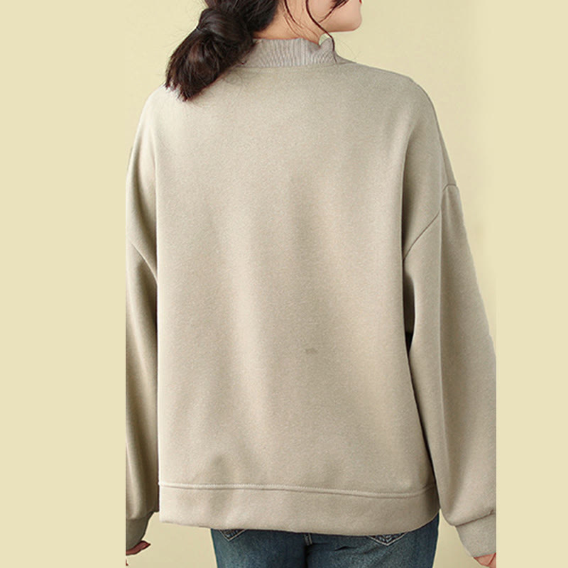 Buddha Stones Plain Women's Buttons Crew Neck Long Sleeve Cotton Jacket With Pockets - image 11
