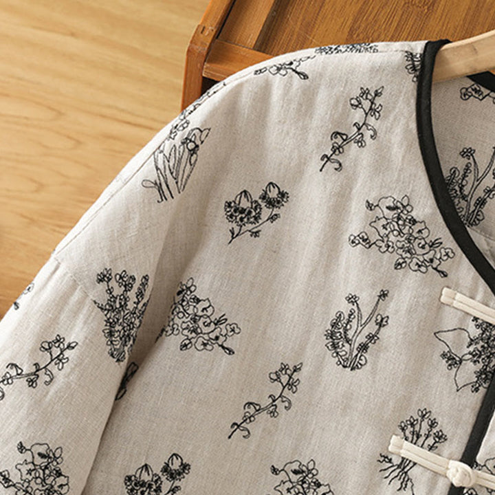 Buddha Stones Women's Printing Frog-button Long Sleeve Padded Jacket With Pockets - image 7