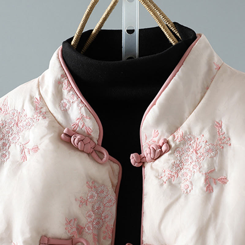 Buddha Stones Women's Embroidery Frog-button Long Sleeve Cotton Thicken Jacket With Pockets - image 15