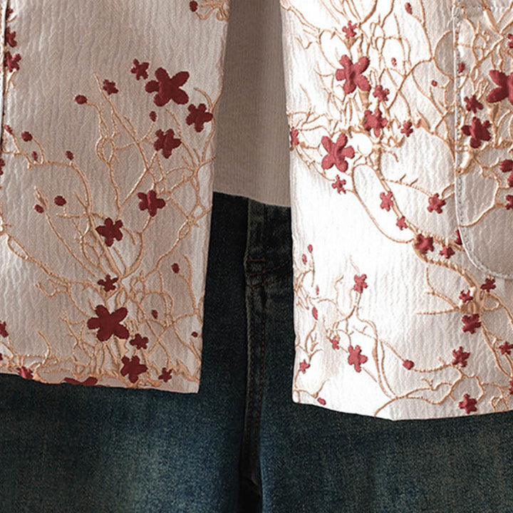 Buddha Stones Women's Jacquard Buttons Long Sleeve Cotton Thicken Jacket With Pockets - image 7