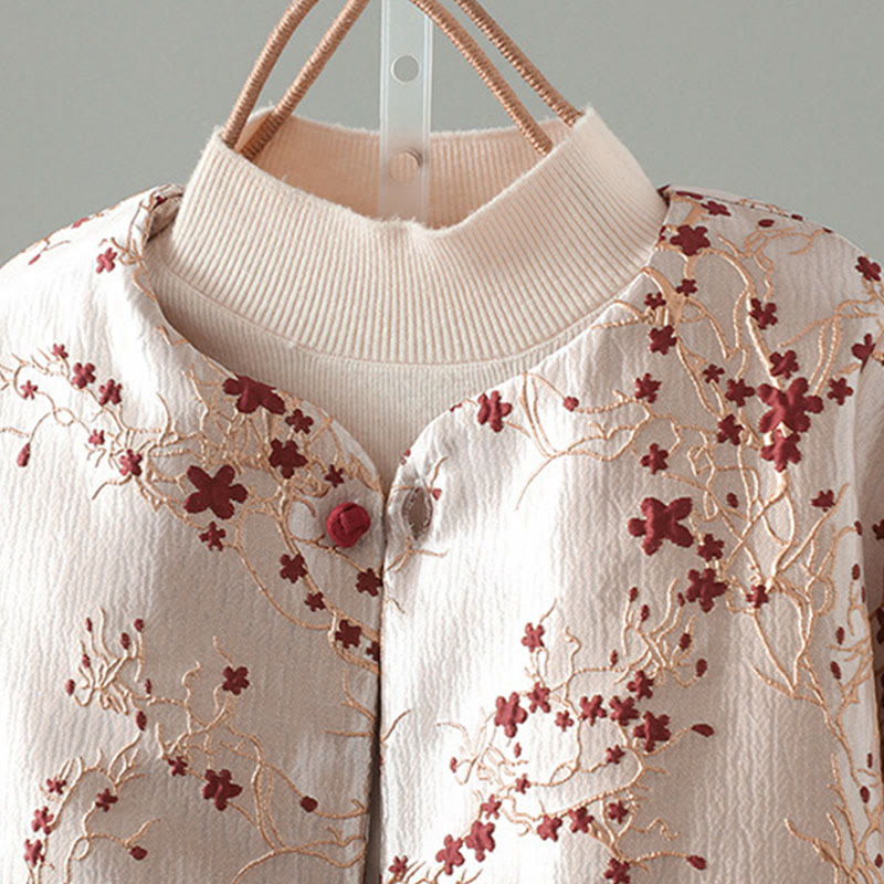 Buddha Stones Women's Jacquard Buttons Long Sleeve Cotton Thicken Jacket With Pockets - image 2