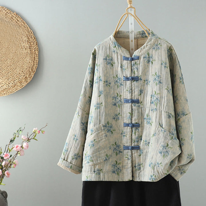 Buddha Stones Women's Print Flowers Frog-button Long Sleeve Polyester Jacket With Pockets - LightCyan - US14，UK/AU18，EU46 (2XL) - image 16