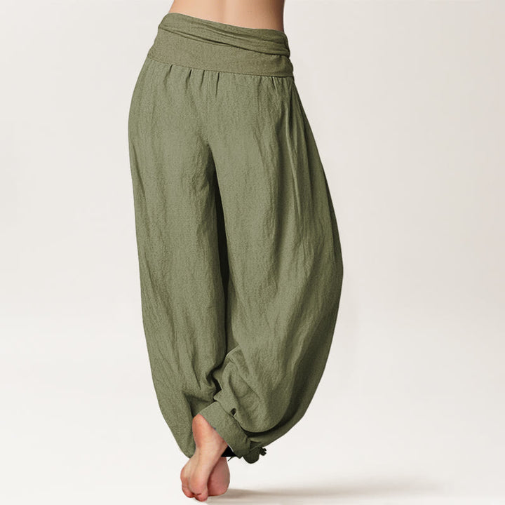Buddha Stones Flying Crane Pattern Women's Elastic Waist Harem Cotton Pants - image 16