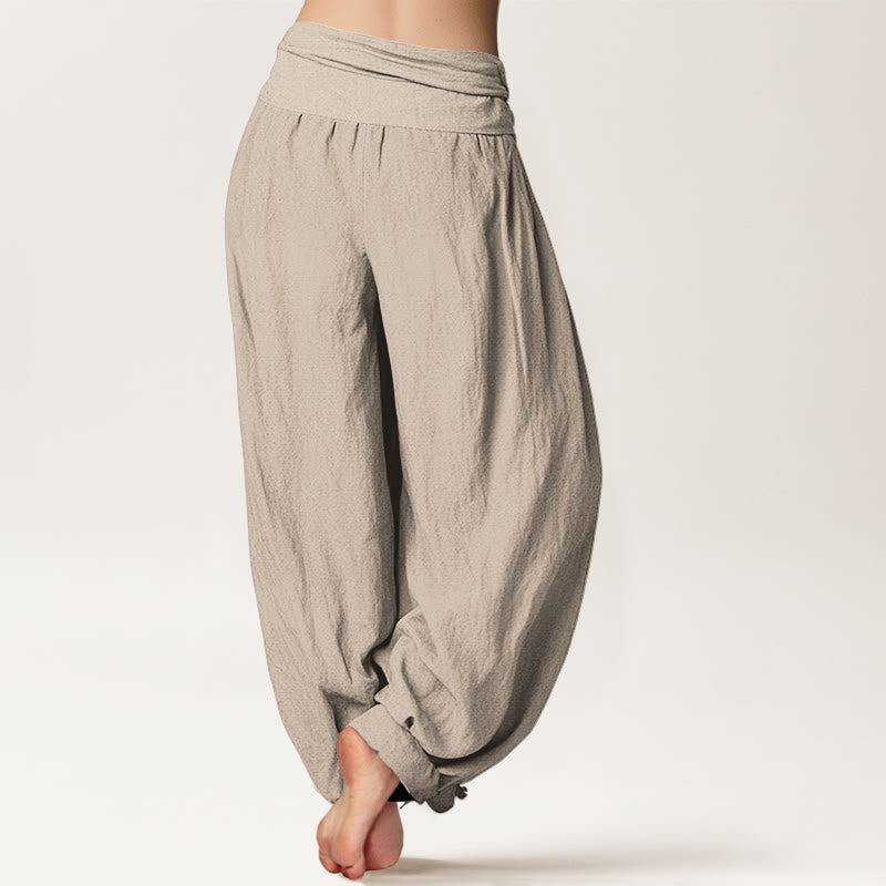 Buddha Stones Bamboo Stems Leaves Pattern Women's Elastic Waist Harem Cotton Pants - image 13