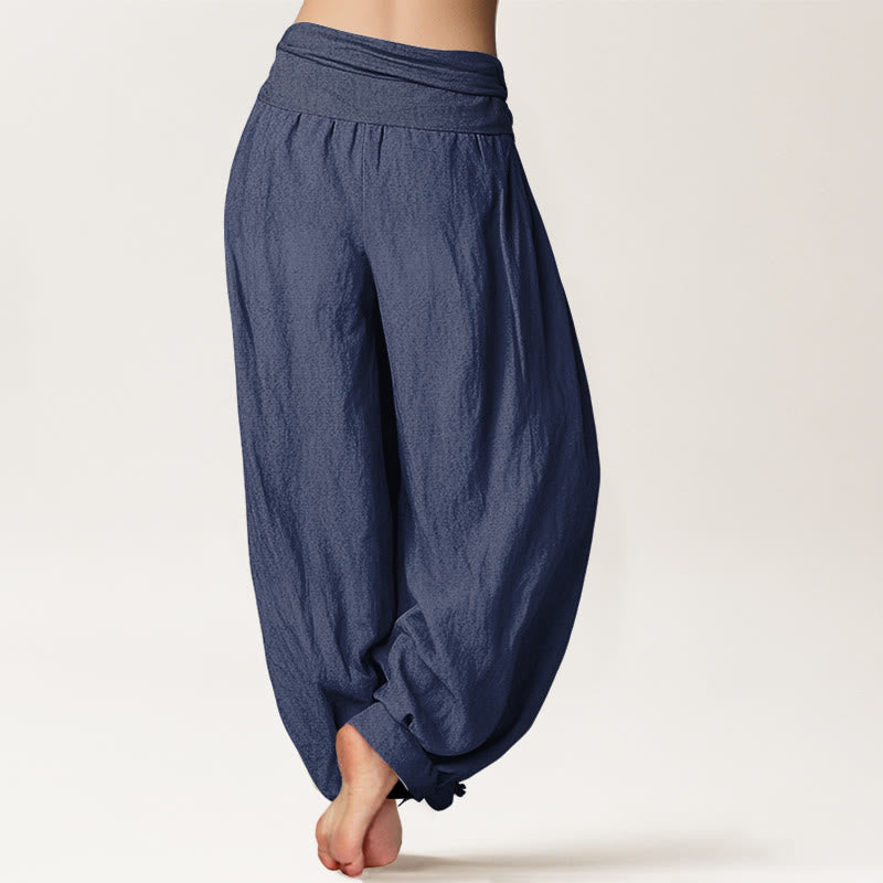 Buddha Stones Yin Yang Hand Pattern Women's Elastic Waist Harem Cotton Pants - image 7