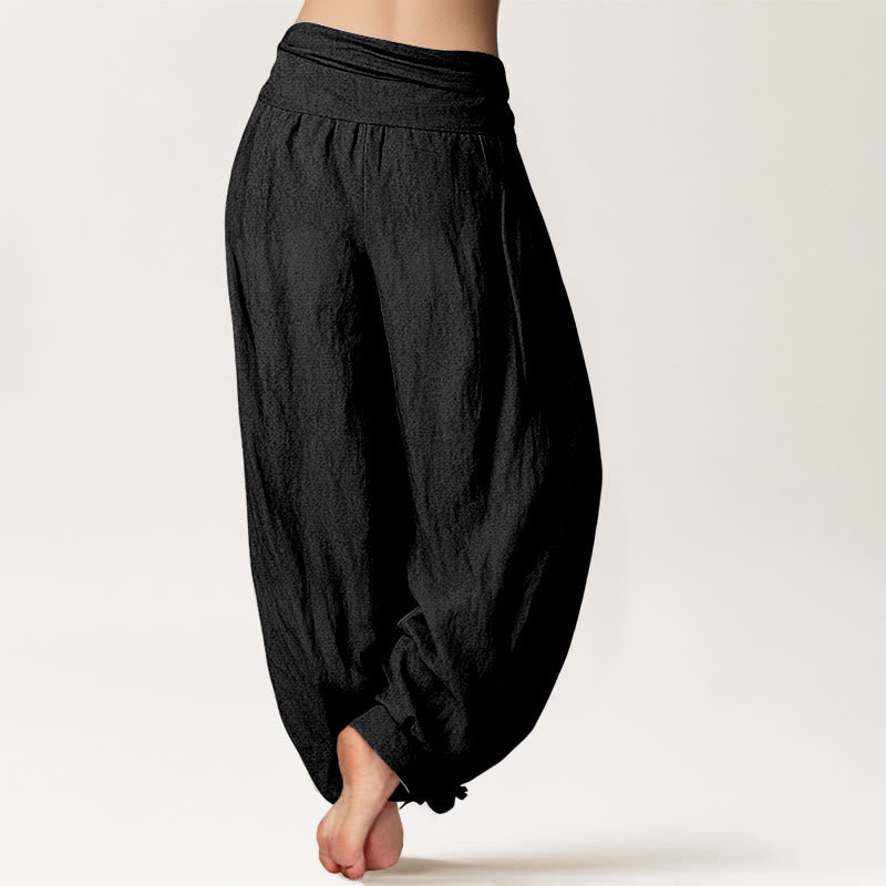 Buddha Stones Flying Red-crowned Cranes Pattern Women's Elastic Waist Harem Cotton Pants - image 2