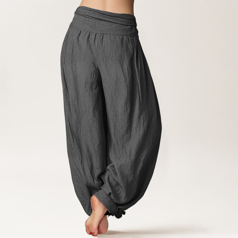Buddha Stones Flying Red-crowned Cranes Pattern Women's Elastic Waist Harem Cotton Pants - image 10