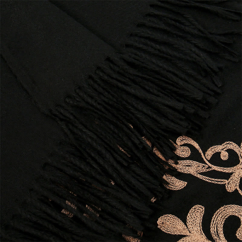 Buddha Stones Winter Black Diamond-shaped Golden Flowers Pattern Tassel Cozy Scarf Shawl - image 3