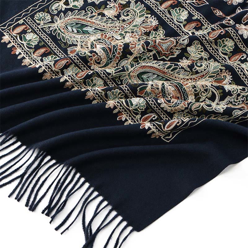 Buddha Stones Winter Brown-beige Small Flower Vine Cashew Flower Pattern Tassel Cozy Scarf Shawl - image 2