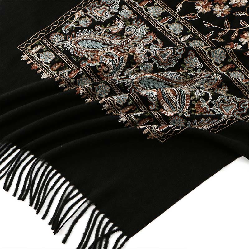 Buddha Stones Winter Brown-beige Small Flower Vine Cashew Flower Pattern Tassel Cozy Scarf Shawl - image 5