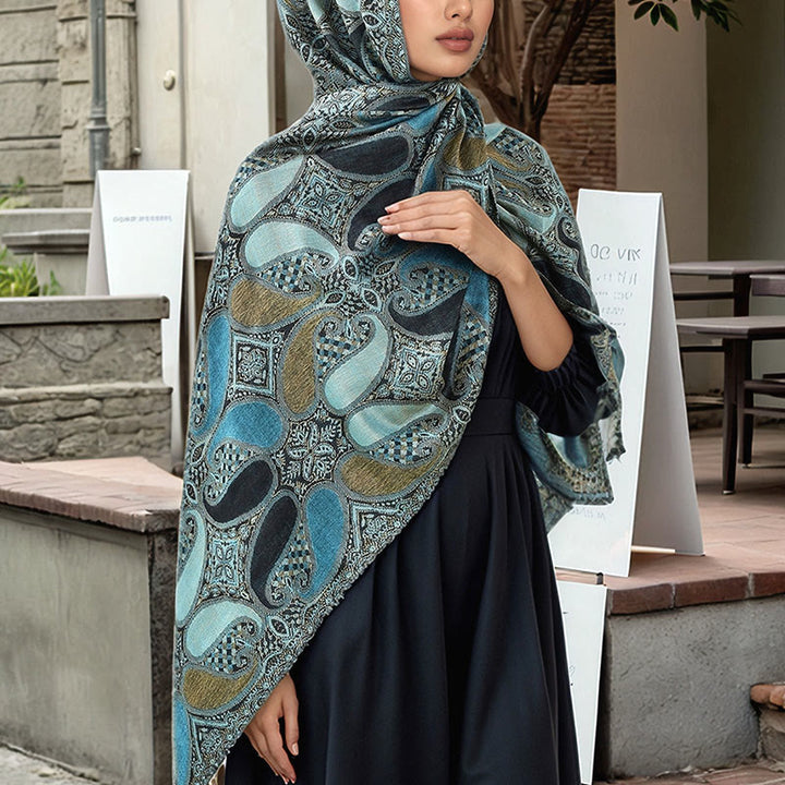 Buddha Stones Fall Cashew Flower Geometry Pattern Tassel Cozy Scarf Shawl - image 4