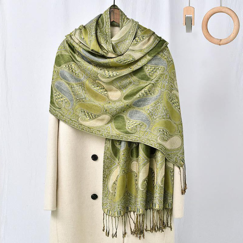 Buddha Stones Fall Cashew Flower Geometry Pattern Tassel Cozy Scarf Shawl - image 1