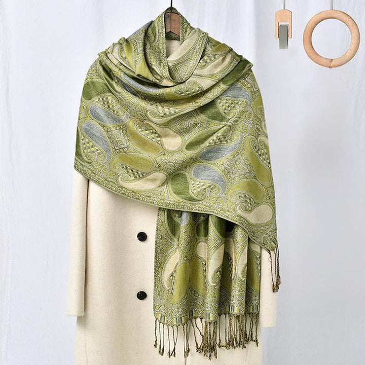 Buddha Stones Fall Cashew Flower Geometry Pattern Tassel Cozy Scarf Shawl - image 1