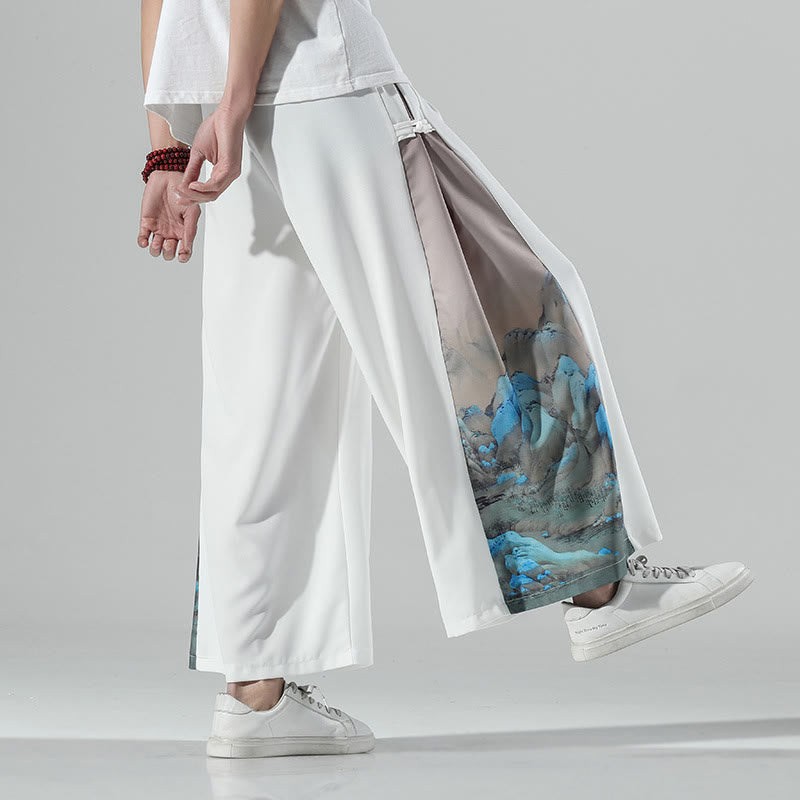 Buddha Stones Mountains Rivers Pattern Men's Wide Leg Pants With Pockets - White - US/UK/AU46，EU56 (5XL) - image 11