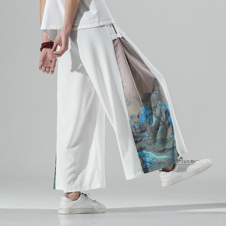 Buddha Stones Mountains Rivers Pattern Men's Wide Leg Pants With Pockets - White - US/UK/AU46，EU56 (5XL) - image 11