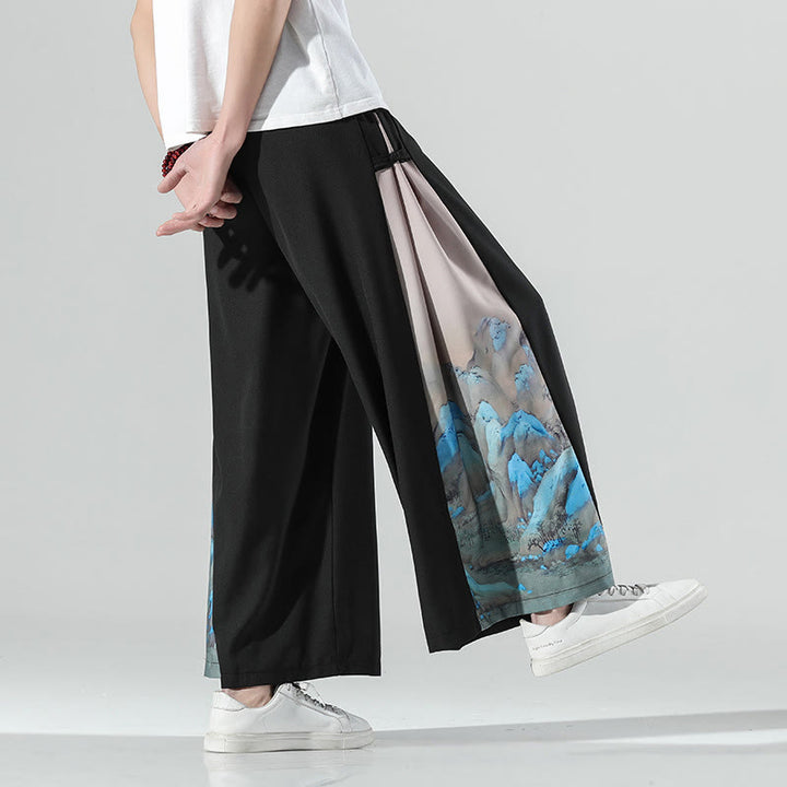 Buddha Stones Mountains Rivers Pattern Men's Wide Leg Pants With Pockets - Black - US/UK/AU46，EU56 (5XL) - image 0