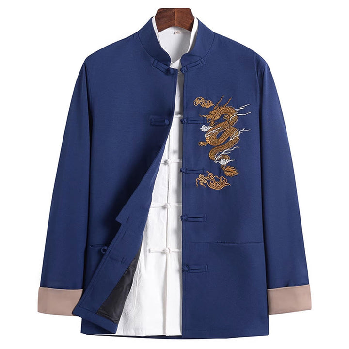 Buddha Stones Embroidery Dragon Frog-Button Desgin Long Sleeve Men's Jacket - SteelBlue - US/UK/AU44，EU54 (4XL) - image 14