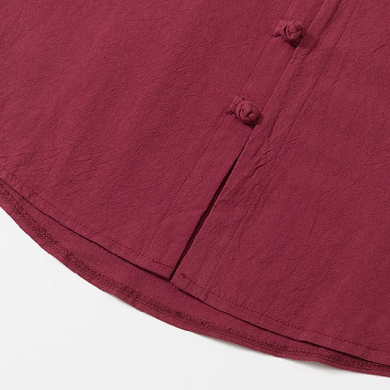Buddha Stones 2Pcs Plain Men's Frog-Button Long Sleeve Cotton Shirt Pants Set With Pockets - image 7