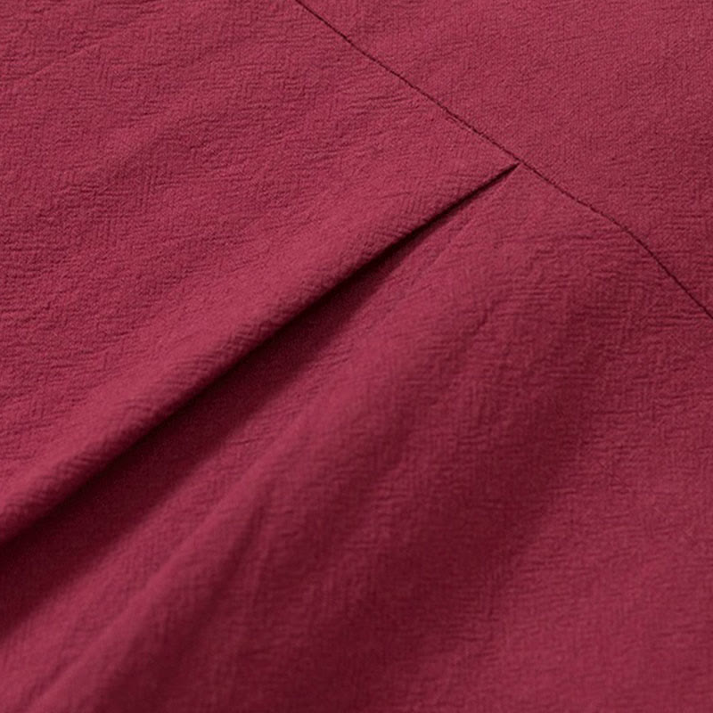 Buddha Stones 2Pcs Plain Men's Frog-Button Long Sleeve Cotton Shirt Pants Set With Pockets - image 6