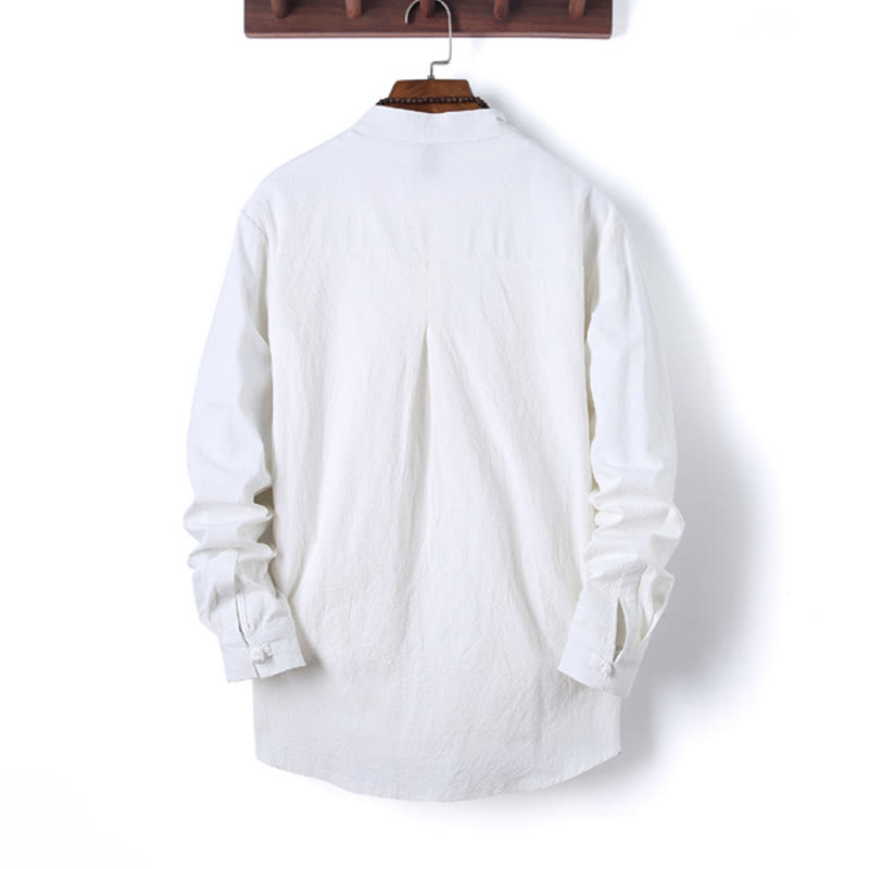 Buddha Stones 2Pcs Solid Color Men's Frog-Button Long Sleeve Cotton Shirt Pants Set With Pockets - image 12
