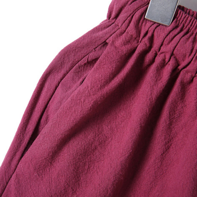 Buddha Stones 2Pcs Solid Color Men's Frog-Button Long Sleeve Cotton Shirt Pants Set With Pockets - image 41