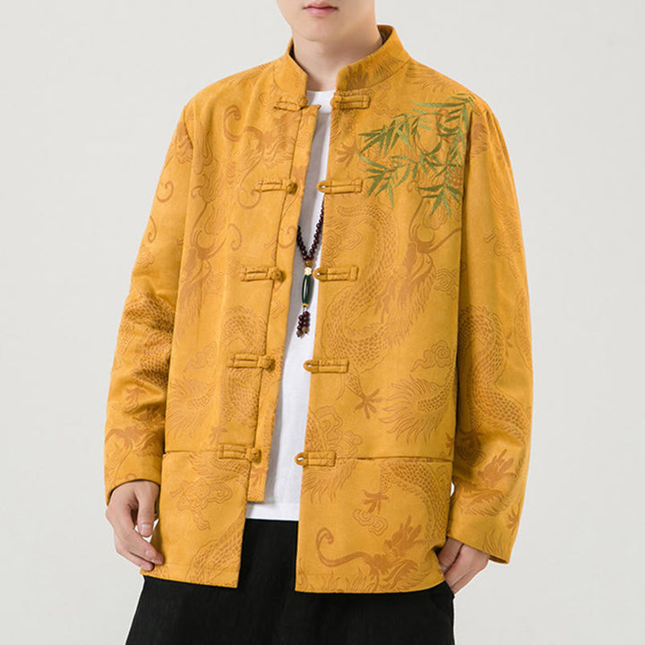 Buddha Stones Bamboo Dragon Frog-Button Desgin Long Sleeve Men's Jacket - image 18